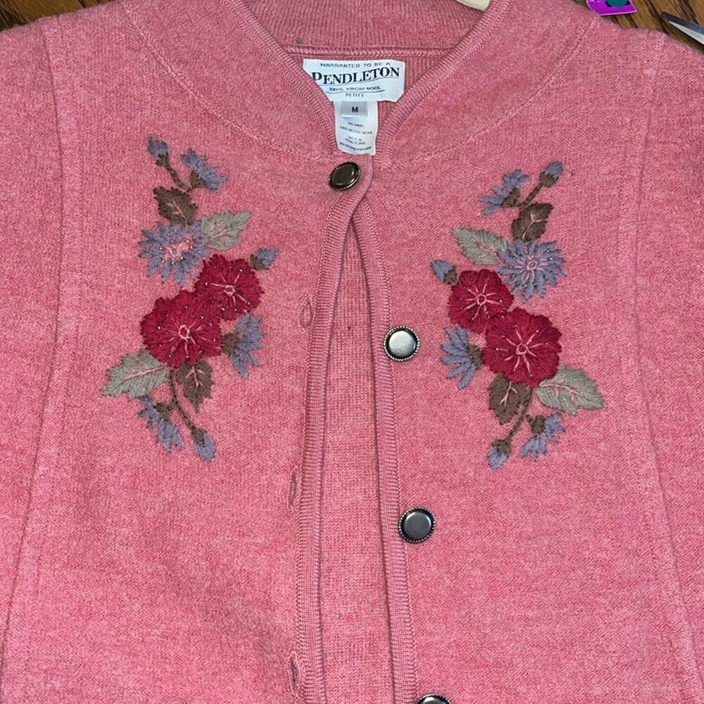 Vtg Pendleton Granny Core Blush Pink Button Cardi… - image 6